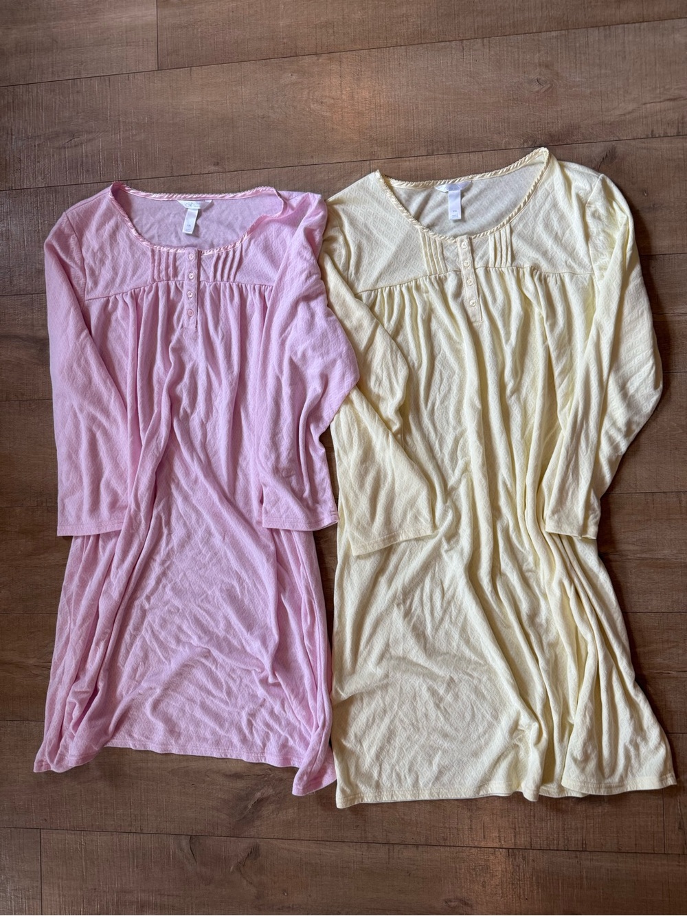 Set Of 2: Adonna Pintuck Knit Long Sleeve Nightgowns Cottagecore Sleepwear XXL